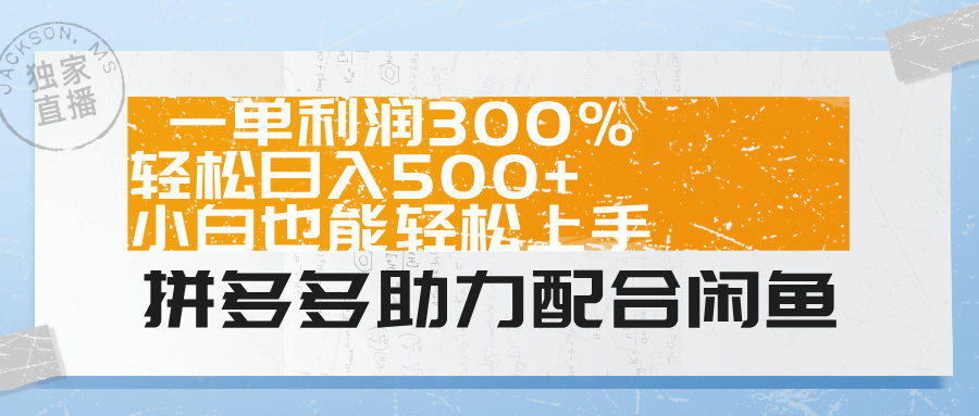 拼多多助力配合闲鱼 一单利润300% 轻松一天500  小白也能轻松上手！-云创库