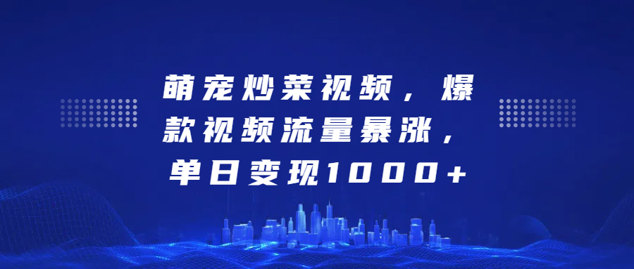 萌宠炒菜视频，爆款视频流量暴涨，单日变现1000-云创库