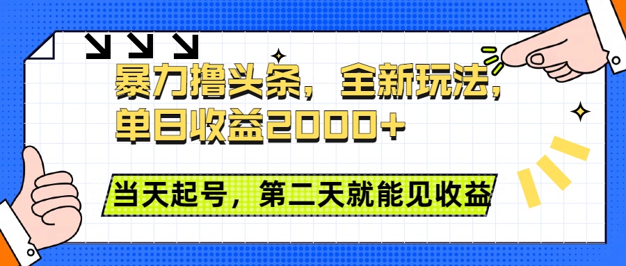 头条全新玩法，单日收益2000 ，小白也能无脑操作，当天起号，第二天见收益-云创库