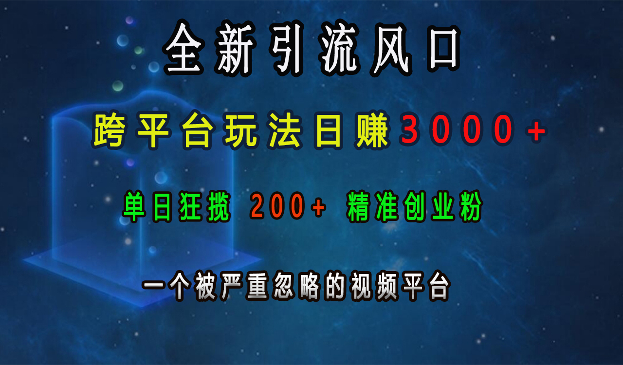 全新yin.流风口，跨平台玩法，单日狂揽200 精准创业粉，一个被严重忽略的视频平台-云创库