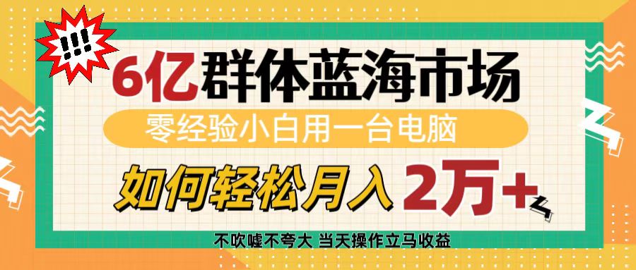 6亿群体蓝海市场，零经验小白用一台电脑，如何轻松一个月2万-会创网(会创项目网)