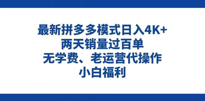 拼多多最新模式一天4K+两天销量过百单，无学费、老运营代操作、小白福利 - 小白网创资源网