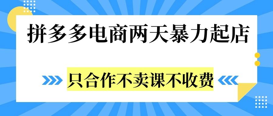 拼多多两天暴L起店，只合作不卖课不收费