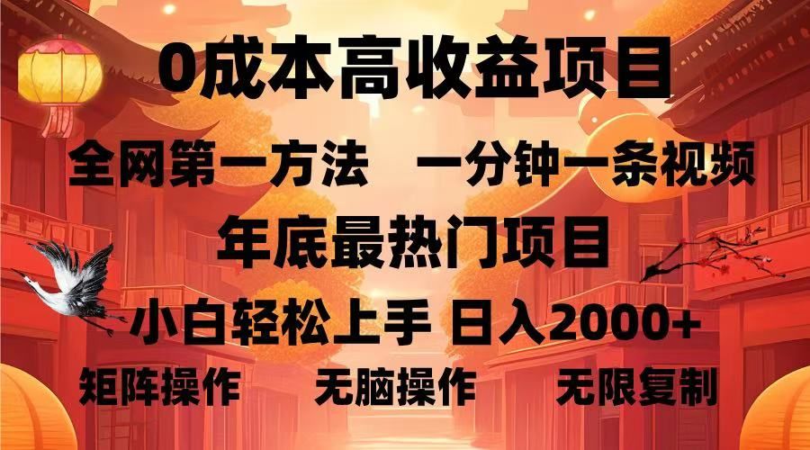 0成本高收益蓝海项目，一分钟一条视频，年底最热项目