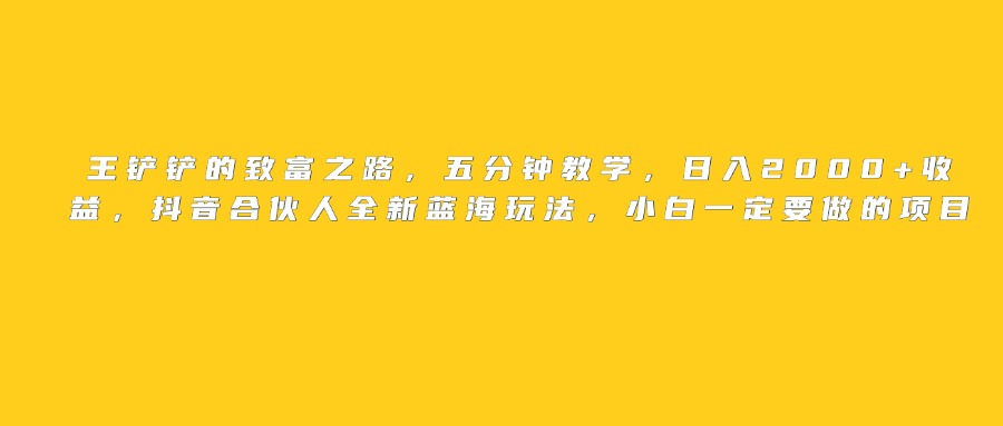 王铲铲的致富之路，五分钟教学，全新蓝海玩法，小白一定要做的项目
