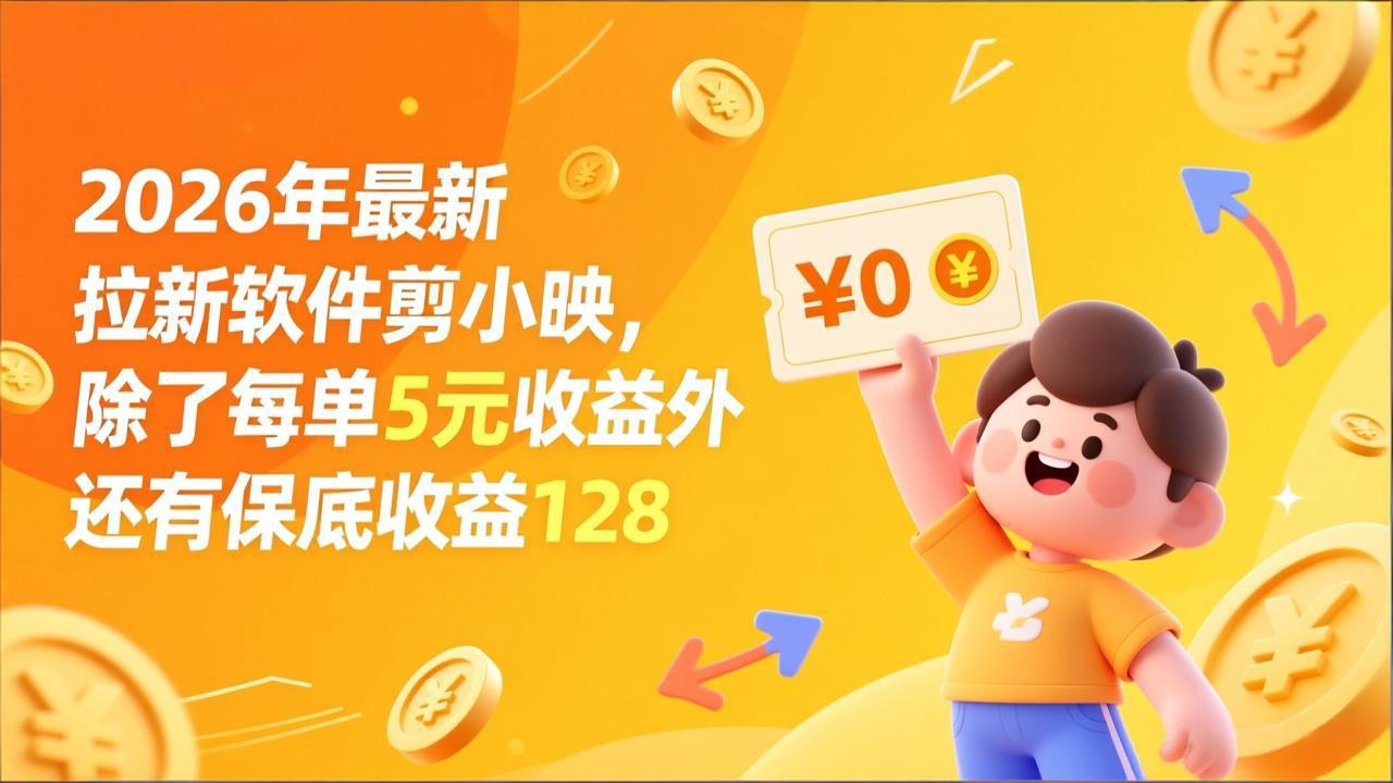 最新拉新软件剪小映，除了每单5元收益外还有保底收益128