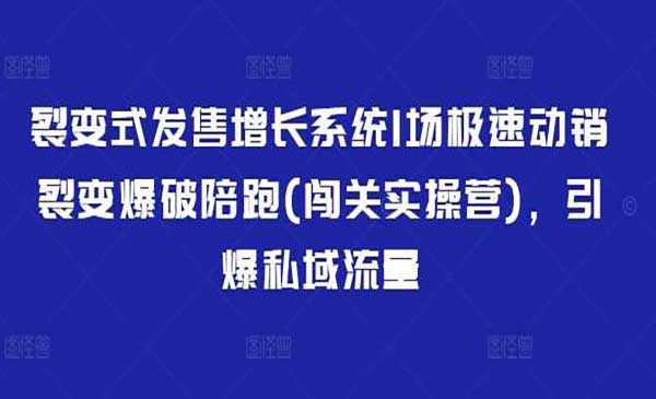 极速动销裂变式发售增长爆破打造实操，教你引爆私域流量，批量变现秘籍！